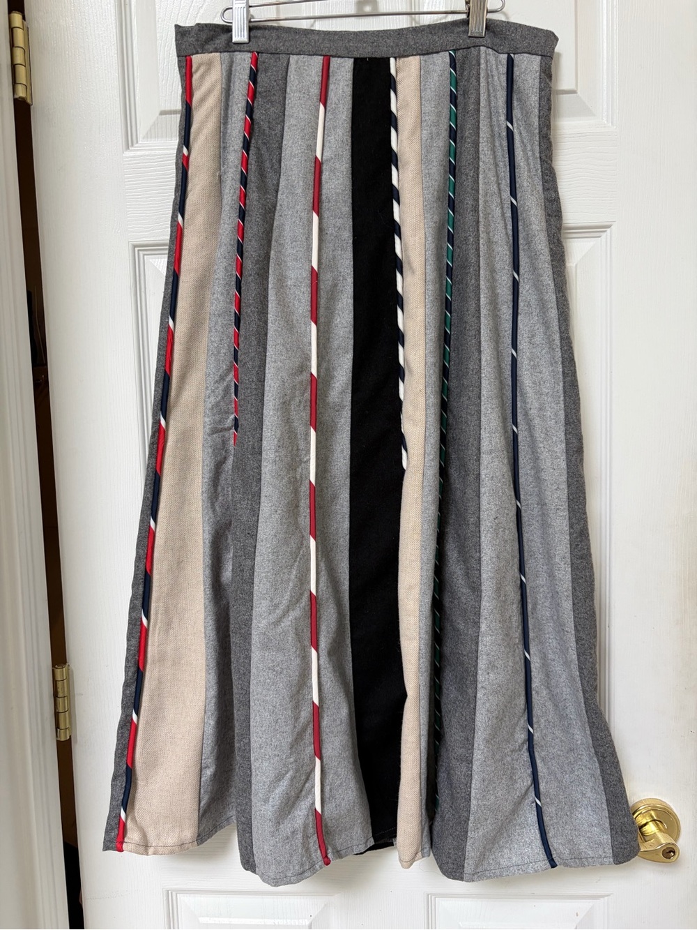 Striped Panel Midi Skirt in Gray, Black & Tan